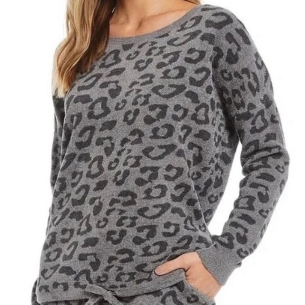 Barefoot Dreams Cozy Chic Ultra Light Charcoal Animal Print Sweater